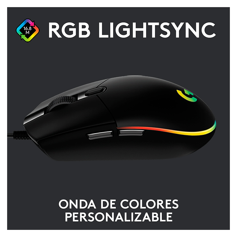 Mouse Óptico Gaming Logitech G203 LIGHTSPEED Negro 8000DPI 6 Botones