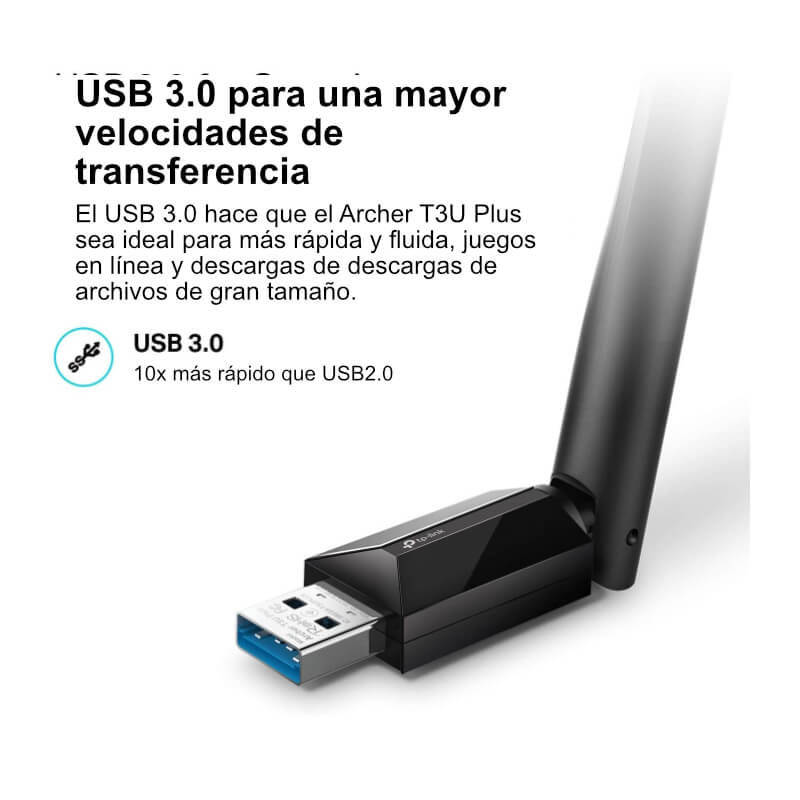 Adaptador de Red USB a Wi-Fi TP-Link Archer T3U Plus AC1300 Doble-Banda 1300Mbps MU-MIMO