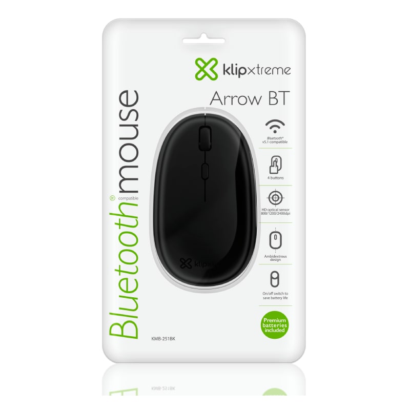 Mouse Inalámbrico Óptico Klip Xtreme Arrow BT 2400DPI Negro