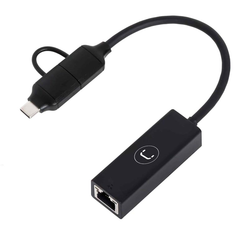 Adaptador 2 en 1 USB a Ethernet UnnoTekno AD3007BK Macho-Hembra Negro