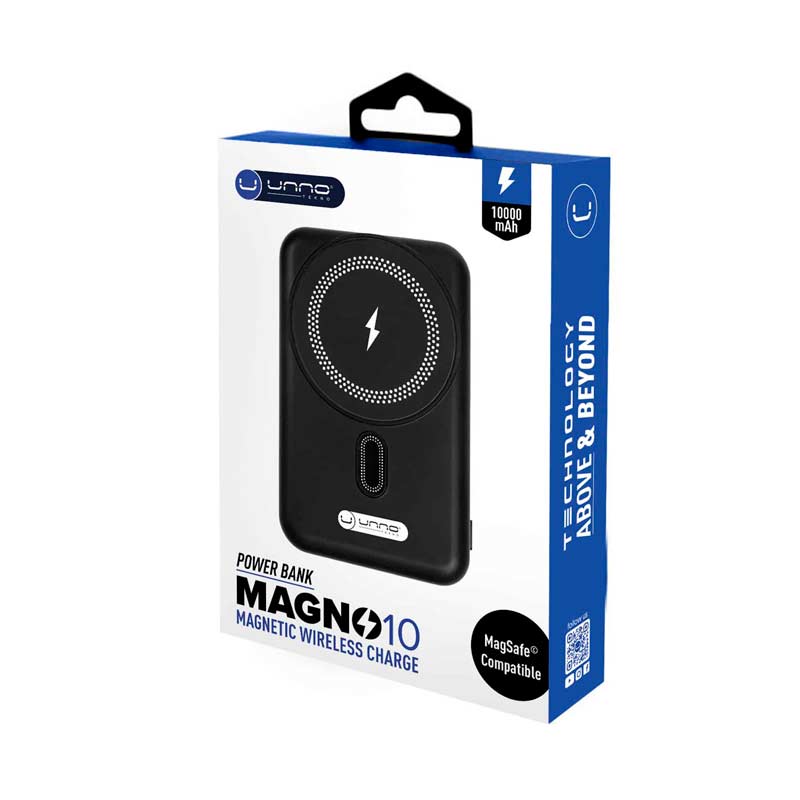 PowerBank UnnoTekno10000 mAh USB/USB-C/Inalámbrico Negro