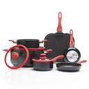 Batería de Cocina Picca BARI 9 Piezas Marmol Gris Stone Rojo