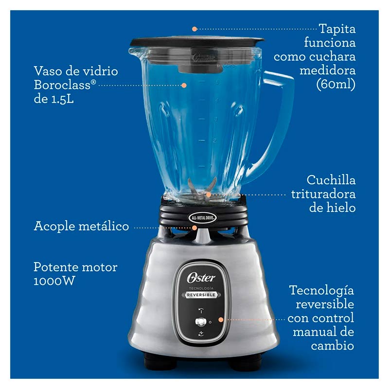 Licuadora Oster Clásica Reversible 1 Velocidad Jarra de Vidrio 1.5L 1000W