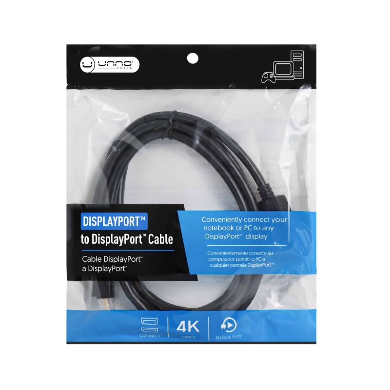 Cable Displayport Unno Tekno CB4060BK1.8 Metros Negro