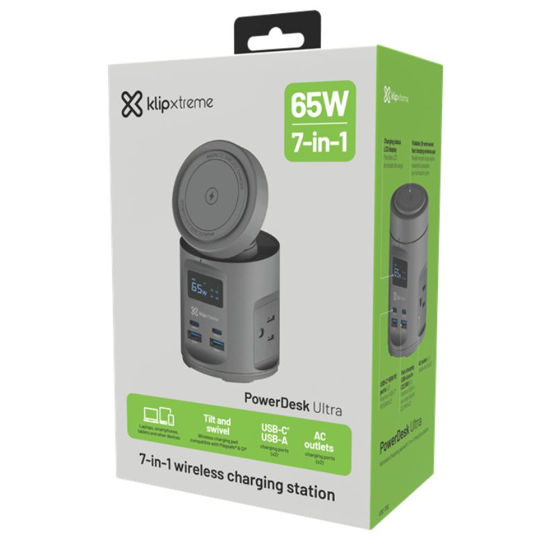Estación de carga inalámbrica 7 en 1 Klip Xtreme PowerDesk Ultra KDC-700 Gris