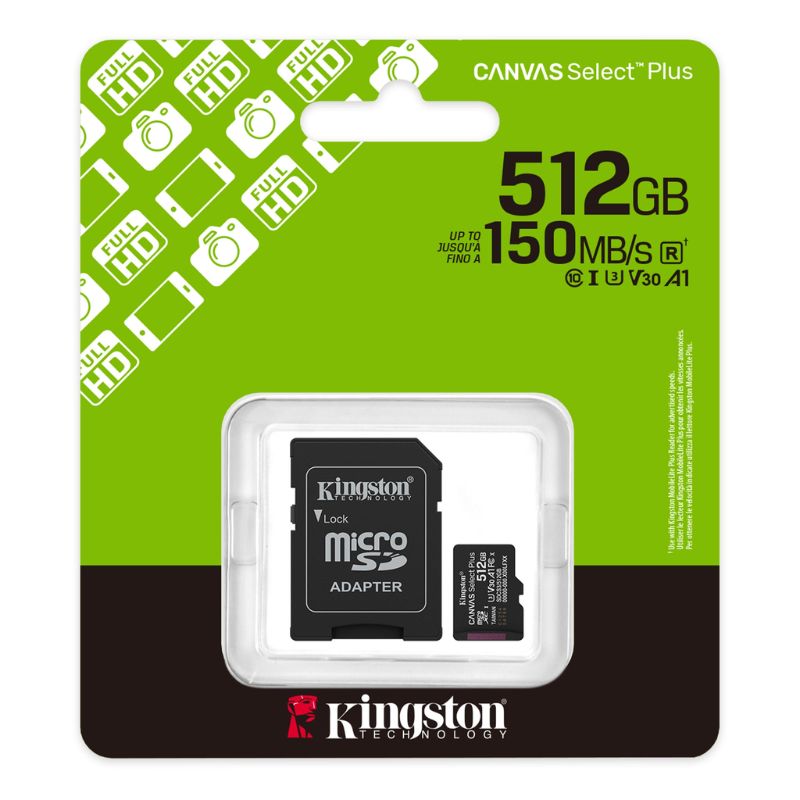 Memoria Micro SD Kingston 512GB Canvas Select Plus Clase 10 100Mbps