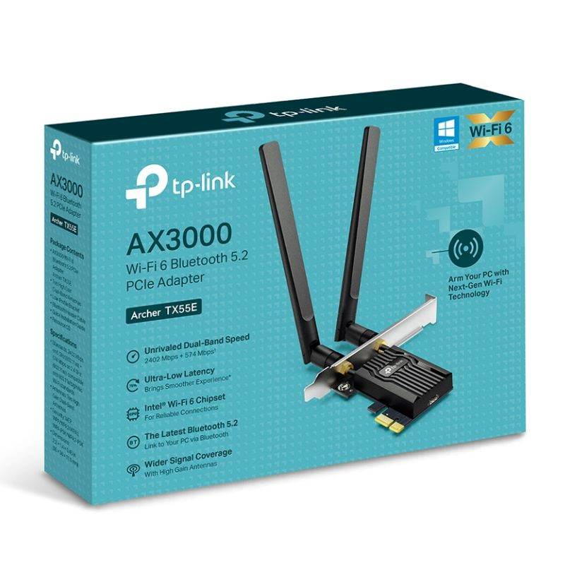 Adaptador de Red PCIe Wi-Fi Tp-Link Archer TX55E AX3000 Doble Banda 300-867 Mbps