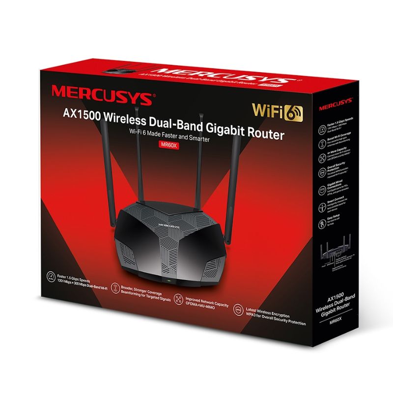 Router Wi‑Fi 6 Mercusys MR60X AX1500 de doble banda 2.4 GHz / 5 GHz 4 antenas 5 dBi gigabit