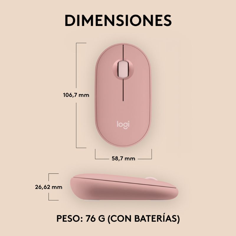 Mouse Inalámbrico Bluetooth Logitech Pebble 2 M350s Óptico 4000DPI Rosado