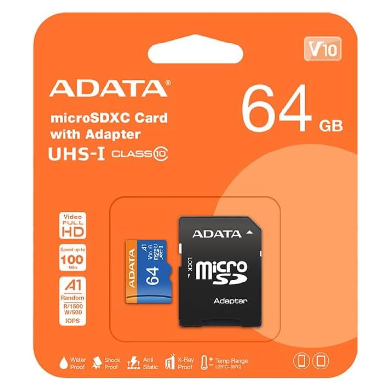 Memoria Micro SD Adata Premier 64 GB UHS-I Class 10 V10 A1 con adaptador SD