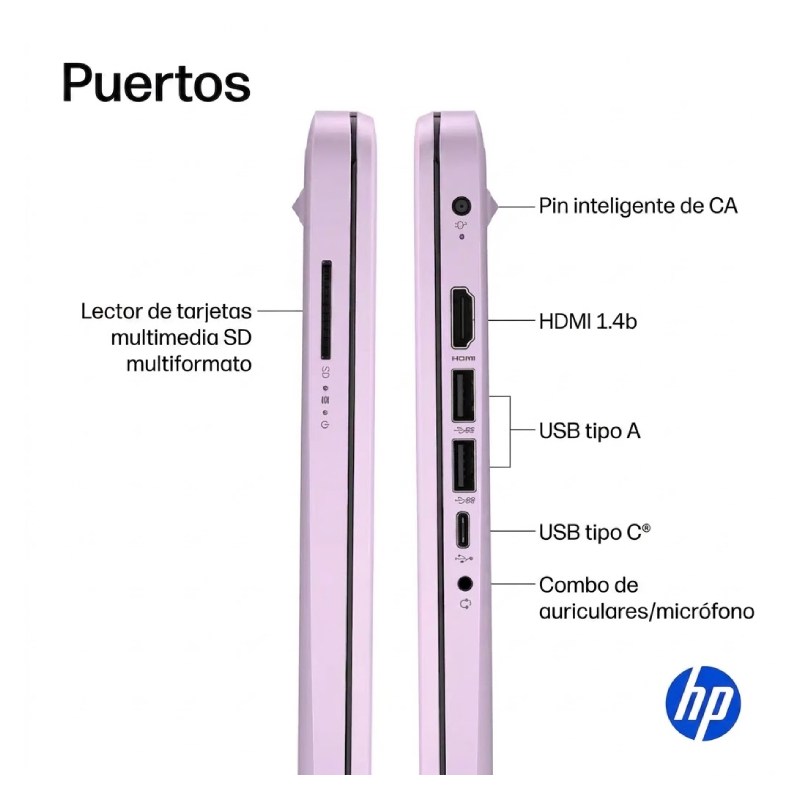 Laptop HP 14-dq6104dx 14" Celeron N150 4GB RAM 128GB UFS W11S Home Lavanda Teclado Inglés