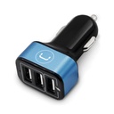 Cargador Unno Tekno PW5022BK para Carro Triple USB-A 6.0A Negro/Celeste